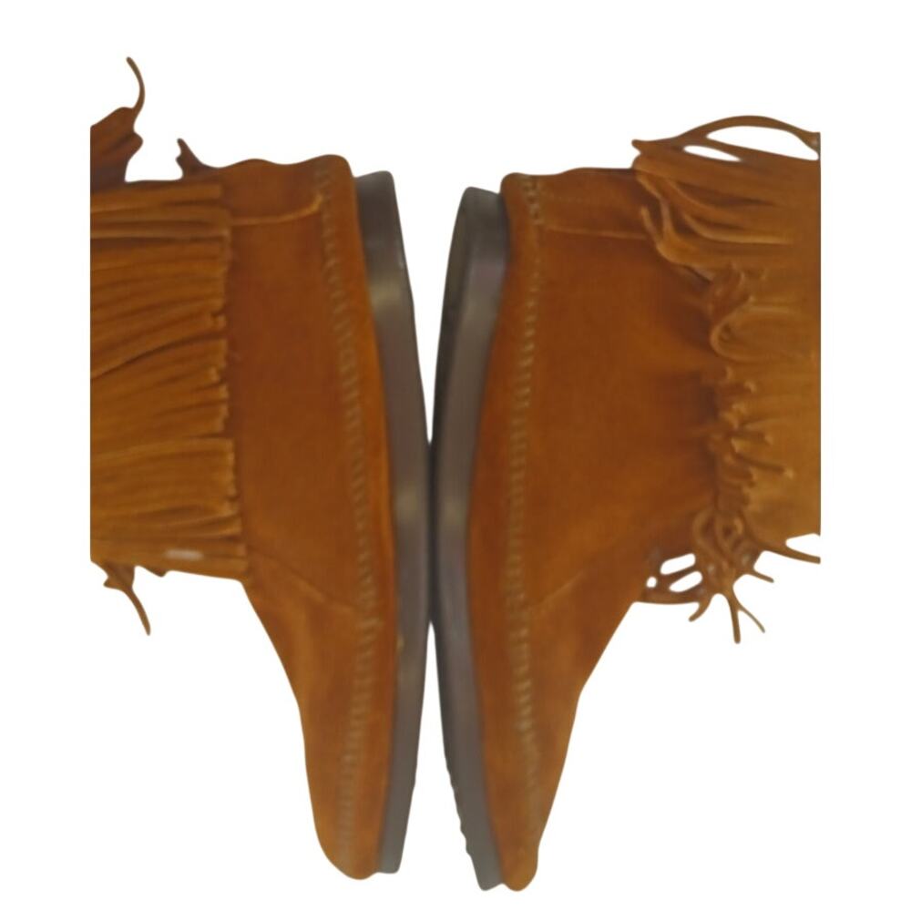 Womens Minnetonka 8.5 Hi Top Back Zip Moccasin Boot Brown Suede Fringe Style 292 - Picture 6 of 13
